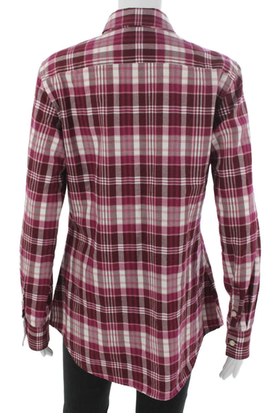 Thomas Pink Women Button-Up Collared Plaid Cotton Long Sleeve Top Red Size 10