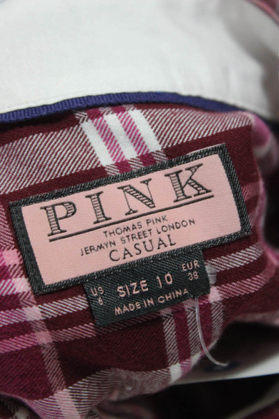 Thomas Pink Women Button-Up Collared Plaid Cotton Long Sleeve Top Red Size 10