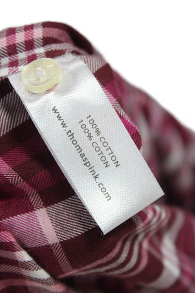 Thomas Pink Women Button-Up Collared Plaid Cotton Long Sleeve Top Red Size 10