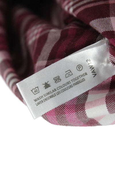 Thomas Pink Women Button-Up Collared Plaid Cotton Long Sleeve Top Red Size 10