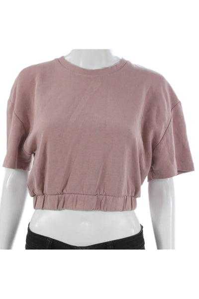 Zara Womens Pink Cotton Crew Neck Short Sleeve Pullover Sweatshirt Size L