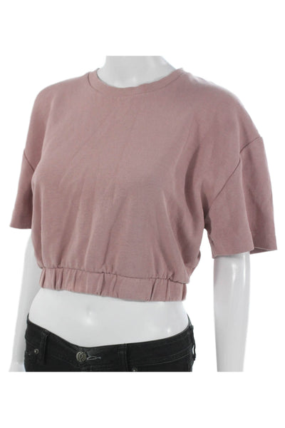 Zara Womens Pink Cotton Crew Neck Short Sleeve Pullover Sweatshirt Size L