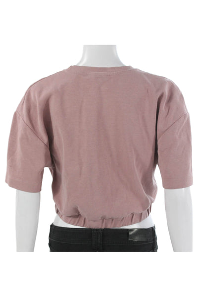 Zara Womens Pink Cotton Crew Neck Short Sleeve Pullover Sweatshirt Size L