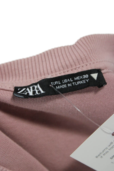 Zara Womens Pink Cotton Crew Neck Short Sleeve Pullover Sweatshirt Size L