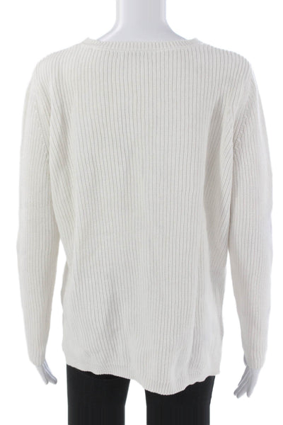 525 Womens Pullover Sweater White Cotton Crew Neck Long Sleeve Size S