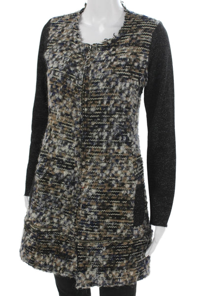 Dolan Women Black Striped Coatigan Zip Polyester Long Sleeve Size S
