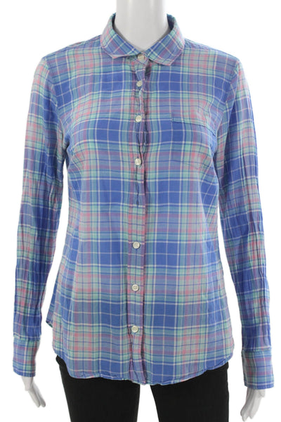 J Crew Womens Basic Plaid Collared Button Up Long Sleeve Cotton Blue Size S