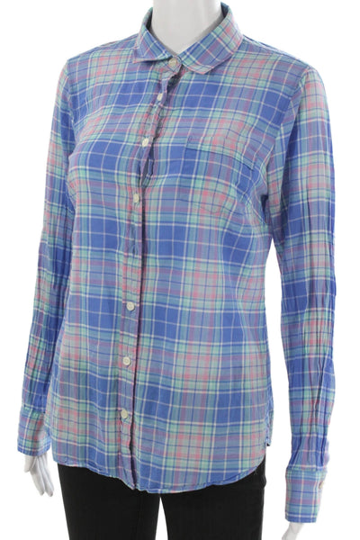 J Crew Womens Basic Plaid Collared Button Up Long Sleeve Cotton Blue Size S