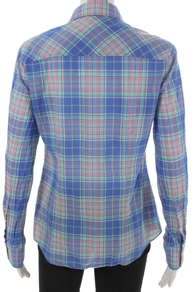 J Crew Womens Basic Plaid Collared Button Up Long Sleeve Cotton Blue Size S