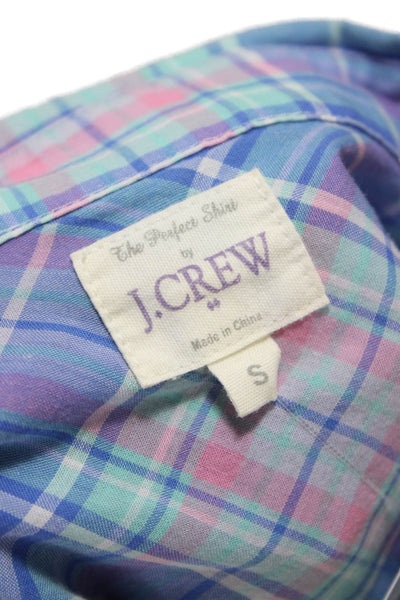 J Crew Womens Basic Plaid Collared Button Up Long Sleeve Cotton Blue Size S