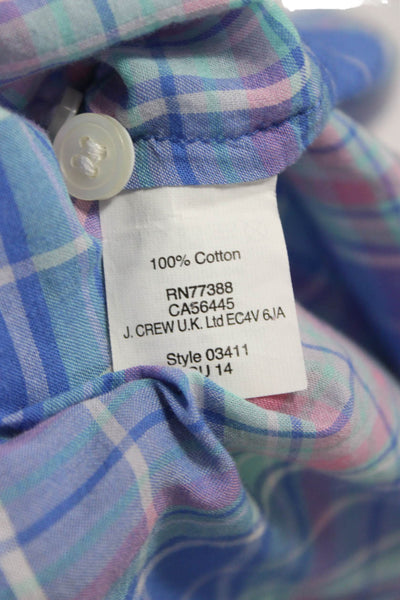 J Crew Womens Basic Plaid Collared Button Up Long Sleeve Cotton Blue Size S
