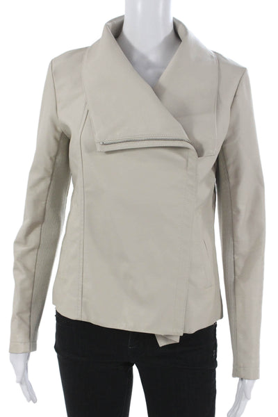 BB Dakota Womens Biker Jacket Beige Polyurethane Zip Long Sleeve Size S