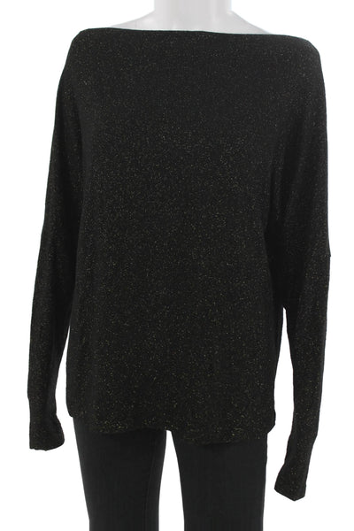 Elan Womens Black Modal Boat Neck Pullover Sweater Long Sleeve Size M