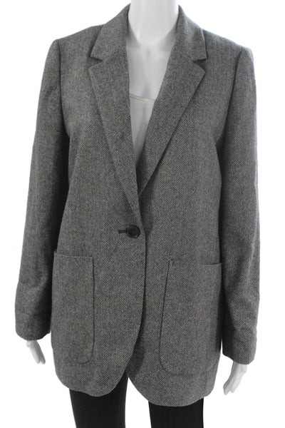 Madewell Womens Basic Tweed Herringbone Button Jacket Gray Long Sleeve Size L