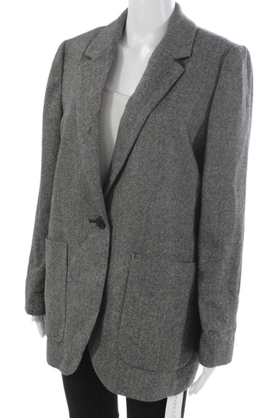 Madewell Womens Basic Tweed Herringbone Button Jacket Gray Long Sleeve Size L