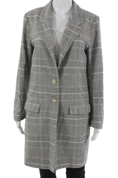 BB Dakota Women Overcoat Plaid Gray Cotton Button Long Sleeve Size M