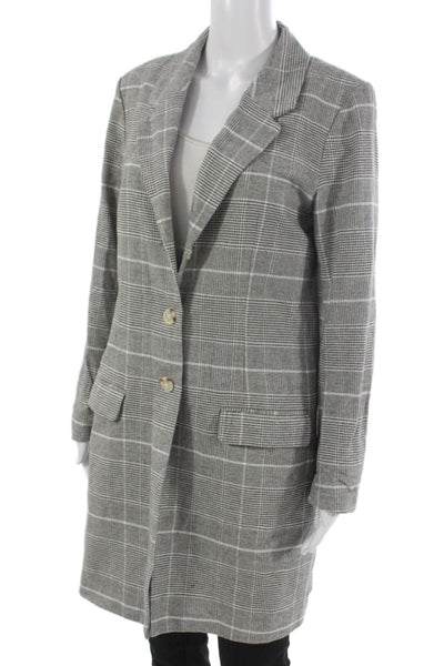 BB Dakota Women Overcoat Plaid Gray Cotton Button Long Sleeve Size M