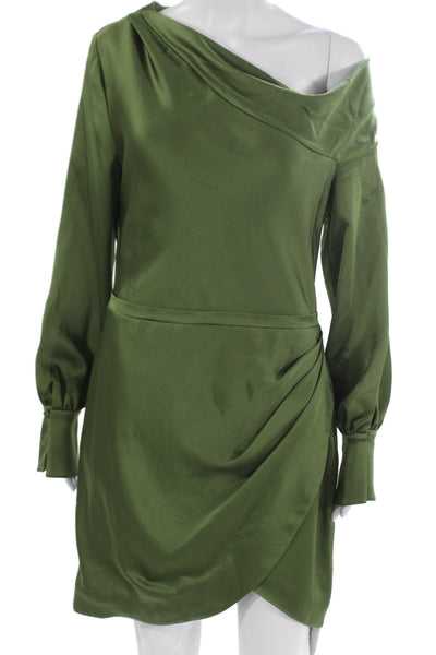 Simkhai Women Wrap Dress One Shoulder Long Sleeve Green Knee Length Size 8