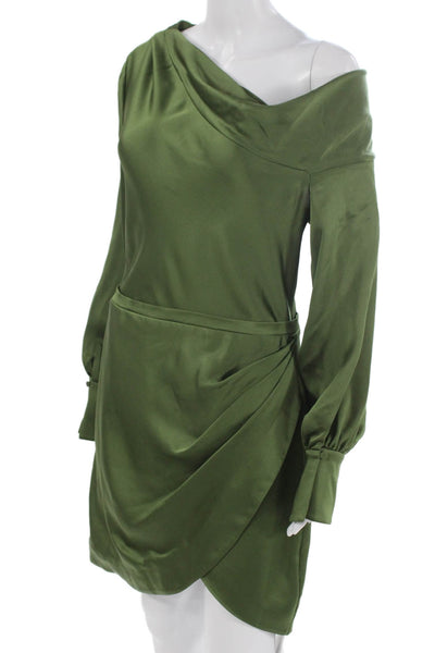 Simkhai Women Wrap Dress One Shoulder Long Sleeve Green Knee Length Size 8