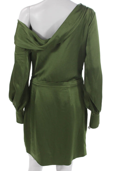 Simkhai Women Wrap Dress One Shoulder Long Sleeve Green Knee Length Size 8