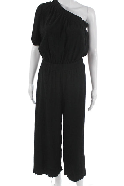 MNG Women One Shoulder Short Sleeve Black Jumpsuit Polyester Size M