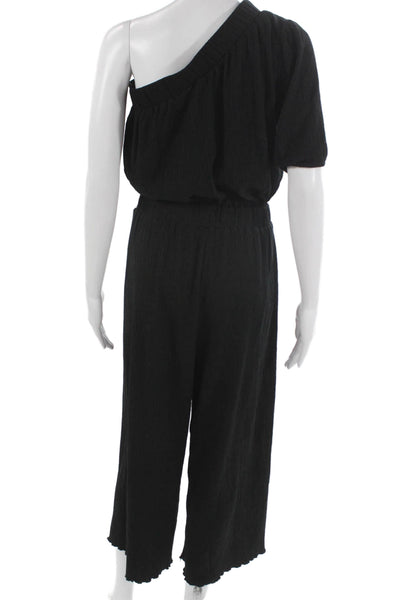MNG Women One Shoulder Short Sleeve Black Jumpsuit Polyester Size M