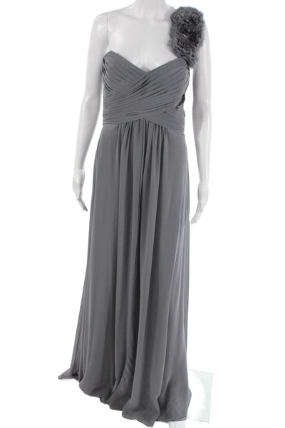 Bari Jay Womens One Shoulder Gray Polyester Maxi Dress Sleeveless Size 16