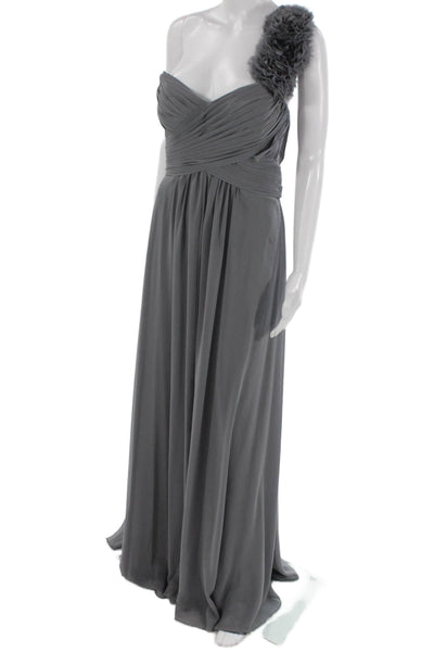 Bari Jay Womens One Shoulder Gray Polyester Maxi Dress Sleeveless Size 16