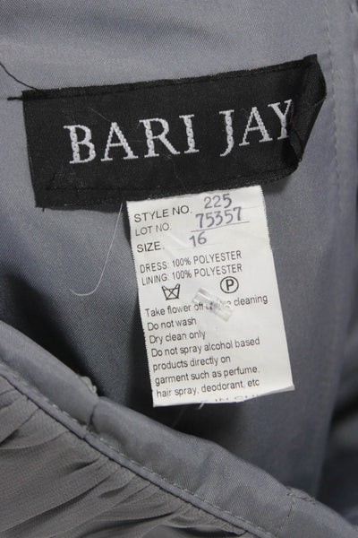 Bari Jay Womens One Shoulder Gray Polyester Maxi Dress Sleeveless Size 16
