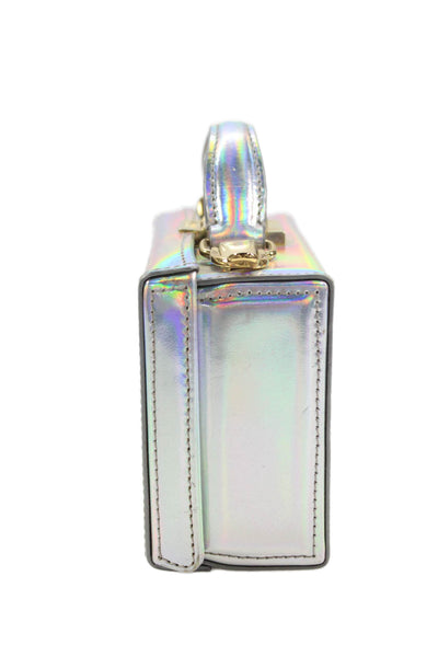 Mark Cross Womens Logo Pushlock Iridescent Top Handle Mini Grace Handbag Silver
