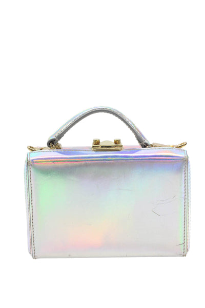 Mark Cross Womens Logo Pushlock Iridescent Top Handle Mini Grace Handbag Silver