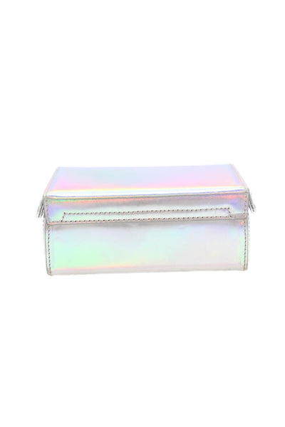 Mark Cross Womens Logo Pushlock Iridescent Top Handle Mini Grace Handbag Silver