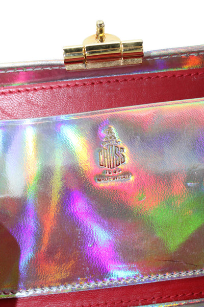Mark Cross Womens Logo Pushlock Iridescent Top Handle Mini Grace Handbag Silver