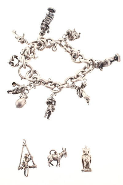 Designer Vintage Sterling Silver Bracelet Chain Link Assorted Charms
