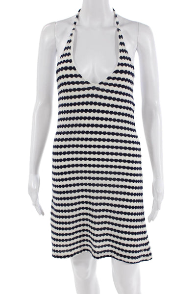 Brownie Womens Cotton Printed Halter Neck Mini Dress Blue White Size M