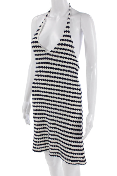 Brownie Womens Cotton Printed Halter Neck Mini Dress Blue White Size M