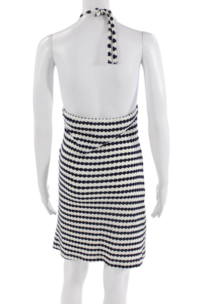 Brownie Womens Cotton Printed Halter Neck Mini Dress Blue White Size M