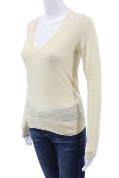 Theory Womens V-Neck Pullover Sweater Beige Wool Blend Long Sleeve Size S