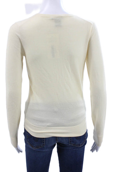 Theory Womens V-Neck Pullover Sweater Beige Wool Blend Long Sleeve Size S