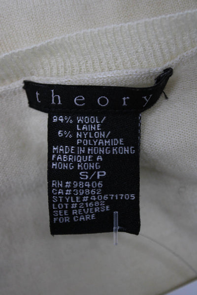 Theory Womens V-Neck Pullover Sweater Beige Wool Blend Long Sleeve Size S