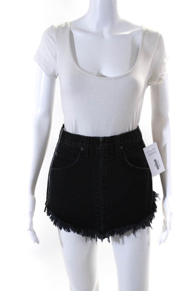 Carmar Women's Zip Front Denim Mini Skirt Black Size 24
