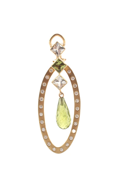 Designer 18KT Gold Diamond Peridot White Sapphire Briolette Drop Earrings