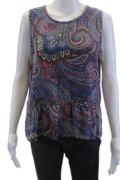 J Crew Women Paisley Sleeveless Round Neck Zip Blouse Blue Size 10