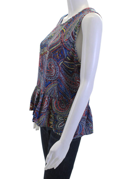J Crew Women Paisley Sleeveless Round Neck Zip Blouse Blue Size 10