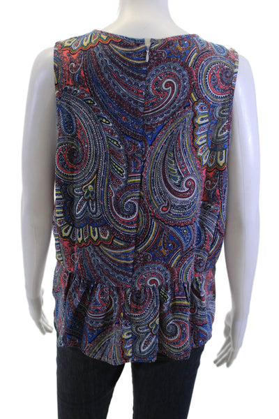 J Crew Women Paisley Sleeveless Round Neck Zip Blouse Blue Size 10