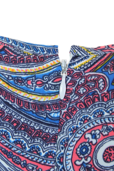 J Crew Women Paisley Sleeveless Round Neck Zip Blouse Blue Size 10