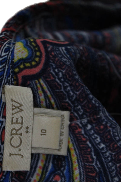 J Crew Women Paisley Sleeveless Round Neck Zip Blouse Blue Size 10