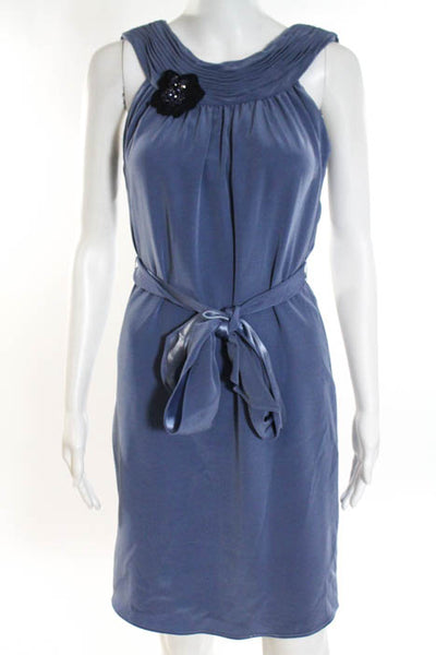 Vera Wang Lavender Label Blue Sleeveless Scoop Neck Belted A Line Dress Size 2