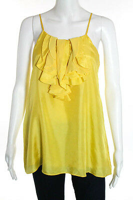 Collective Concepts Yellow Silk Spaghetti Strap Ruffle Front Blouse Size M