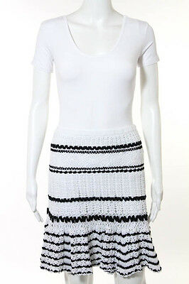 CynthiaCynthiaSteffe White Cotton CrochetKnit Striped Slim ALine Skirt SizeSmall